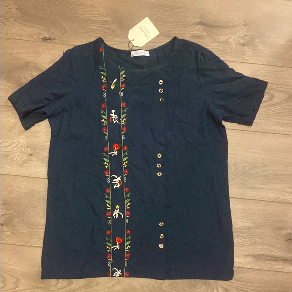 Cellabie Navy Embroidered Blouse